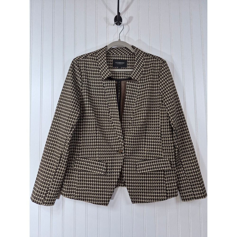 NWOT Liverpool LA Houndstooth Blazer Tan Brown Single Button Jacket Large